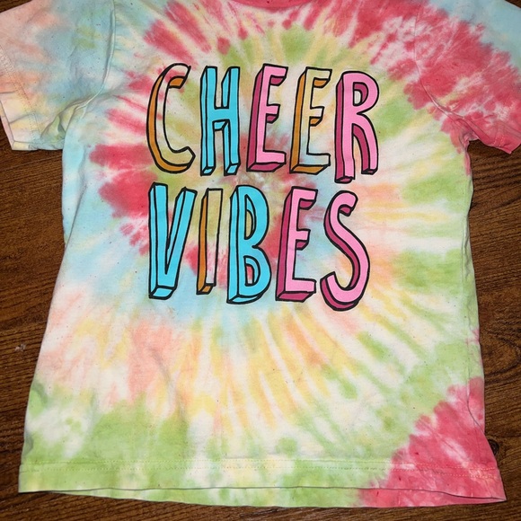 Girls Cheer Vibes Colorful Tie Dye Graphic Short Sleeve Shirt Size Youth M - Picture 3 of 5